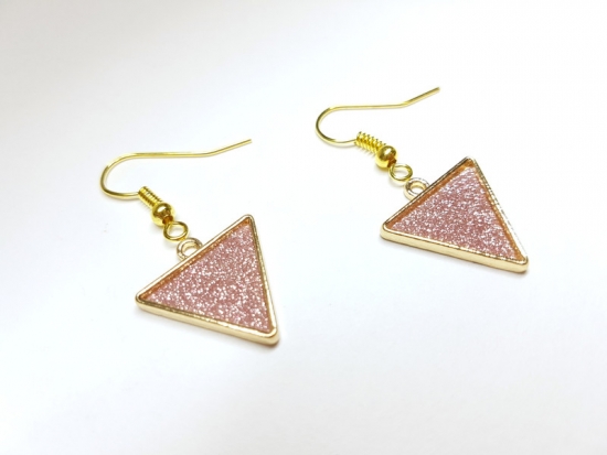 Preview: Glitzer Ohrringe Dreieck goldfarben pink